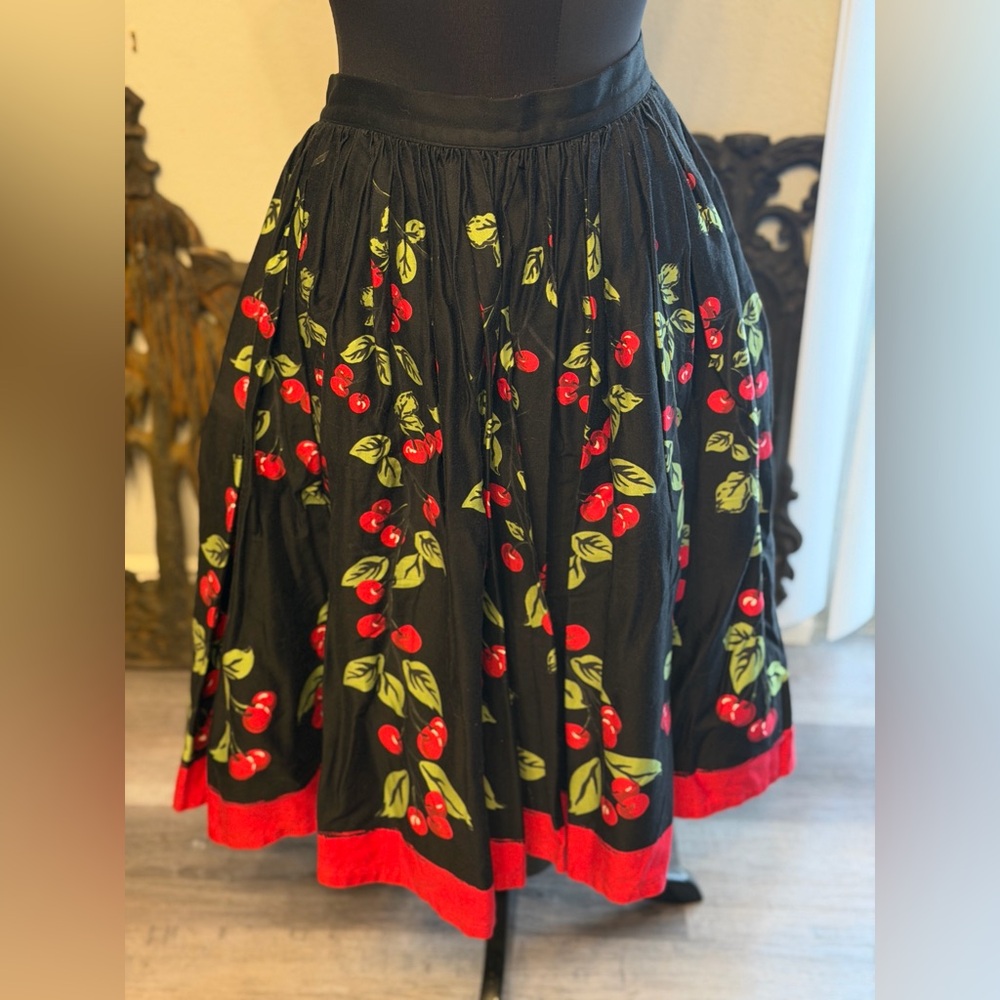 Pinup Girl Clothing Cherry Print Black Skirt 2X